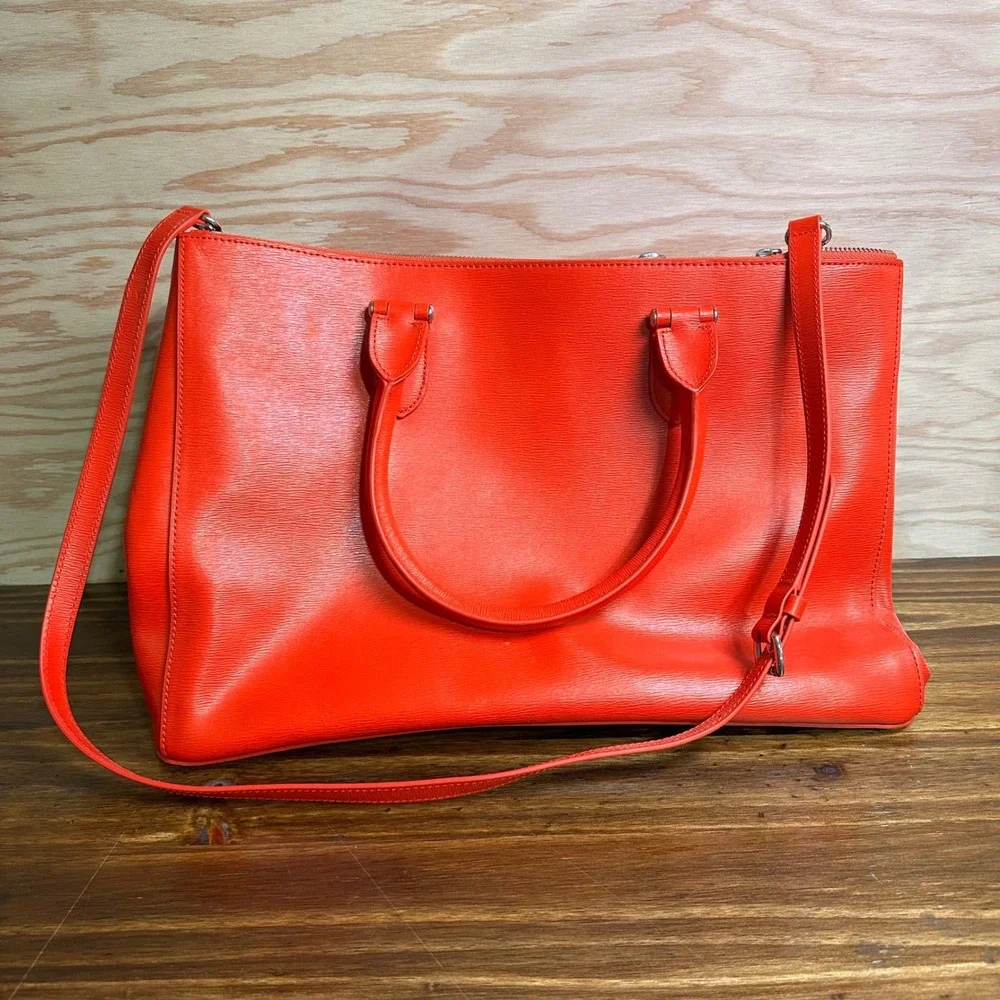 Lauren Ralph Lauren Newbury Double Zip Leather Satchel Crossbody Bag Red
